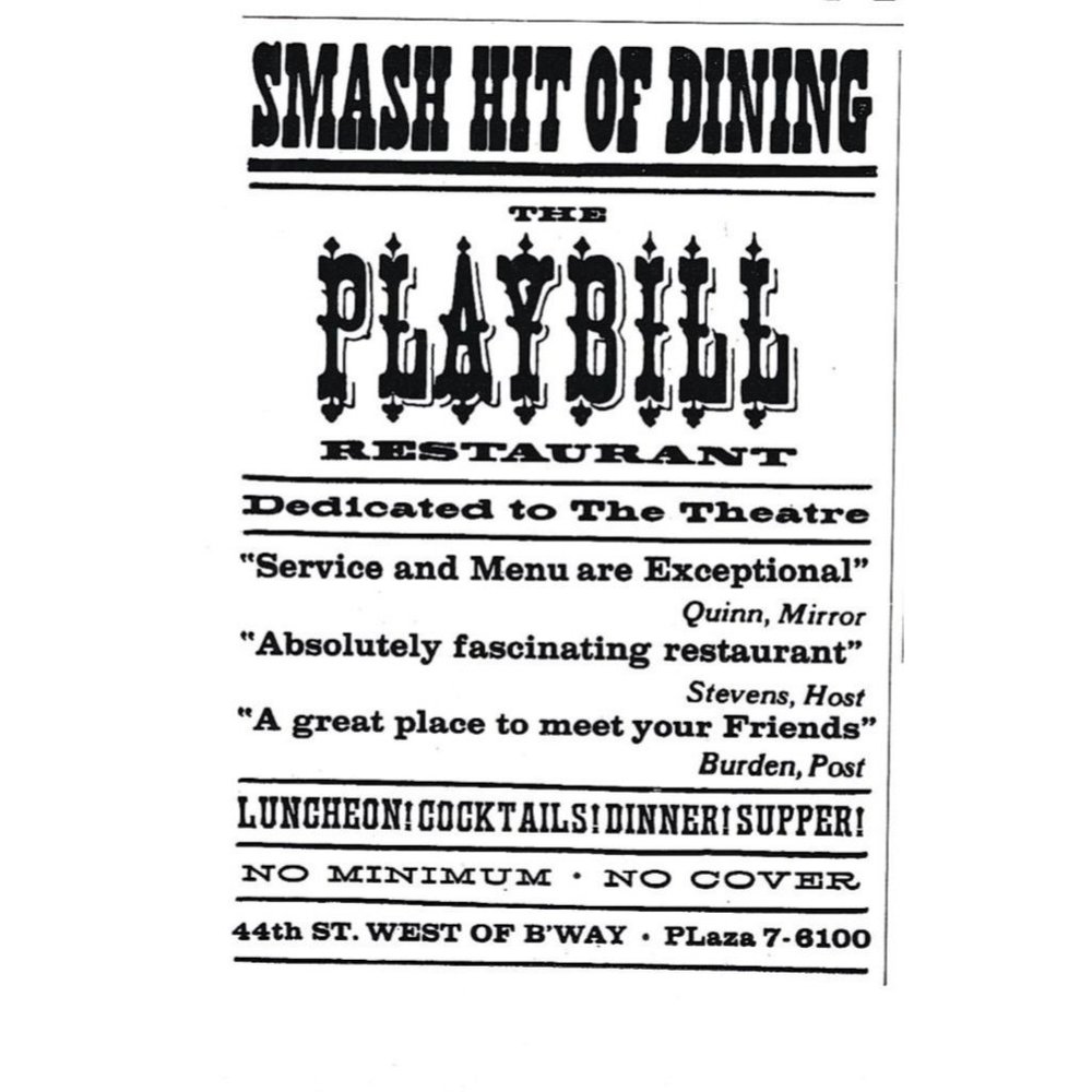 Smash Hit of Dining the Playbill Restaurant Theatre NYC 1960s Vintage Print Ad